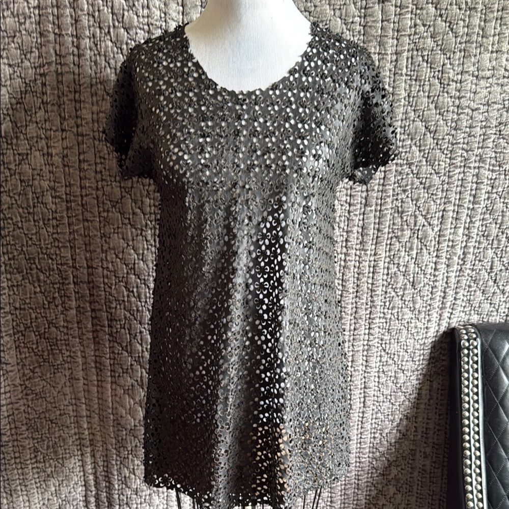 Elegant Black Laser Cut Lether  Women's Top.Very nice,very soft,very versatile.